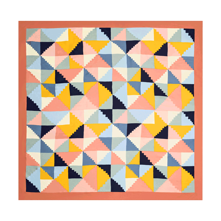 Ausgelegtes Seidenfoulard leBauhaus Coral – Kollektion von leFoulard, inspiriert vom Bauhaus