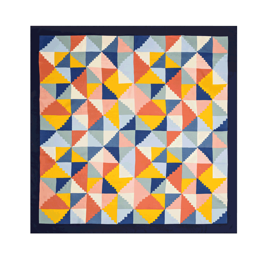 Ausgelegtes Seidenfoulard leBauhaus Indigo – Kollektion von leFoulard, inspiriert vom Bauhaus