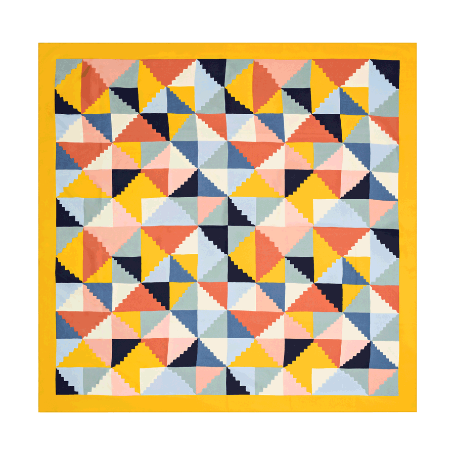 Ausgelegtes Seidenfoulard leBauhaus Saffron Yellow – Kollektion von leFoulard, inspiriert vom Bauhaus